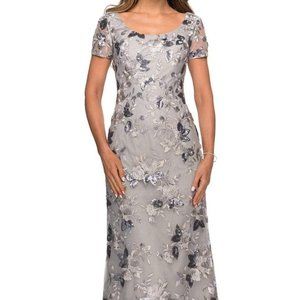 La Femme-Sequined Floral Lace Sheath Dress 27991SC